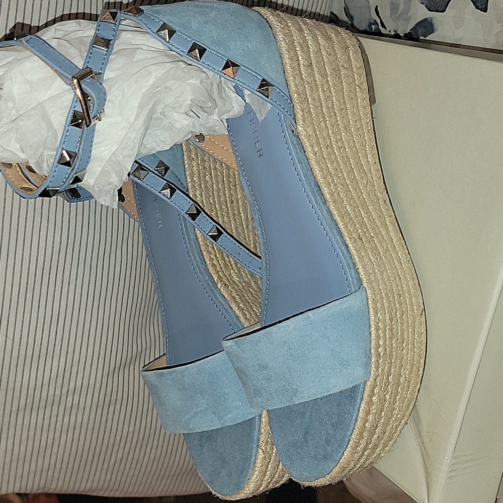 Marc Fischer- New Light Blue Suede Wedge ankle sandal